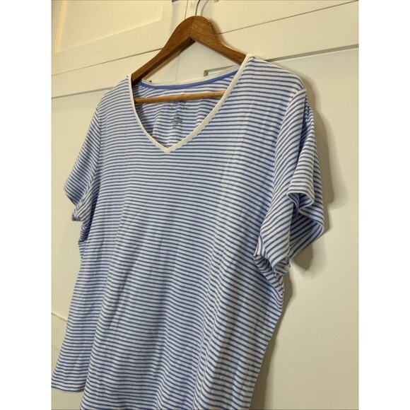 Croft & Barrow Women's V- Neck Tee Shirt Top Sz XXL - Blue Thin Stripe - Picture 7 of 12